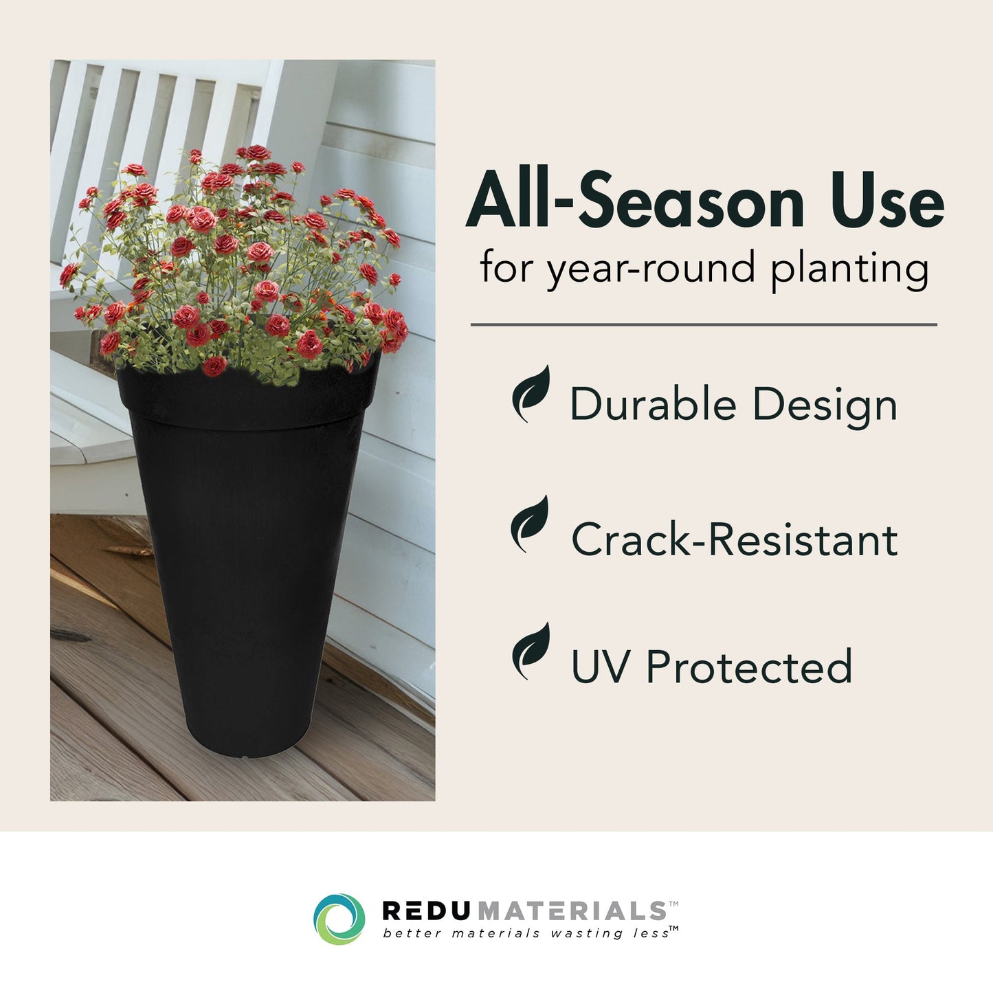 Tierra Verde Aria Indoor Outdoor Self Watering Tall Planter, 15"W x 26"H, Black