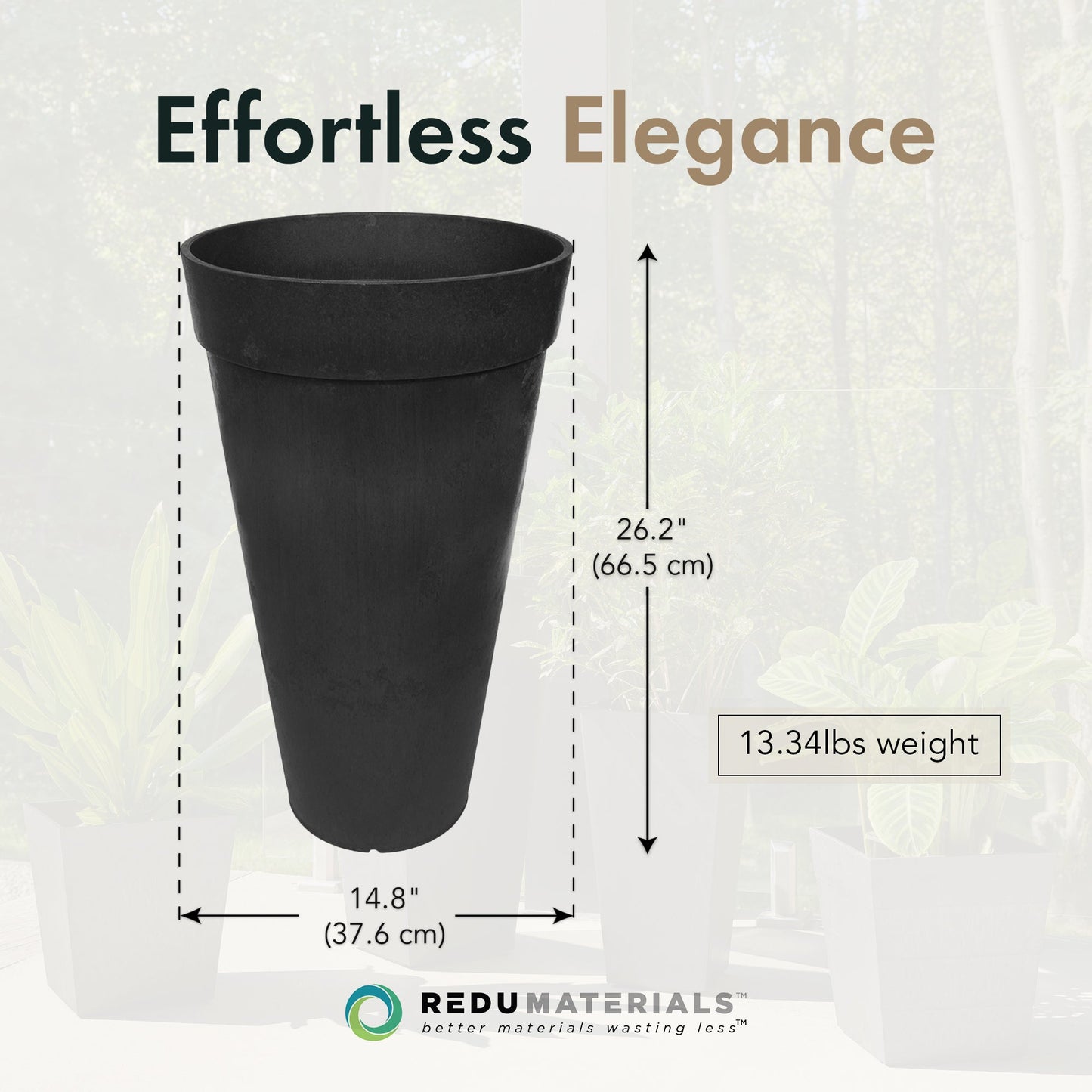 Tierra Verde Aria Indoor Outdoor Self Watering Tall Planter, 15"W x 26"H, Black
