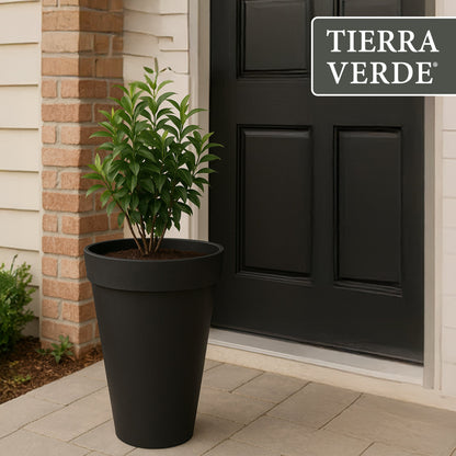 Tierra Verde Aria Indoor Outdoor Self Watering Tall Planter, 15"W x 26"H, Black