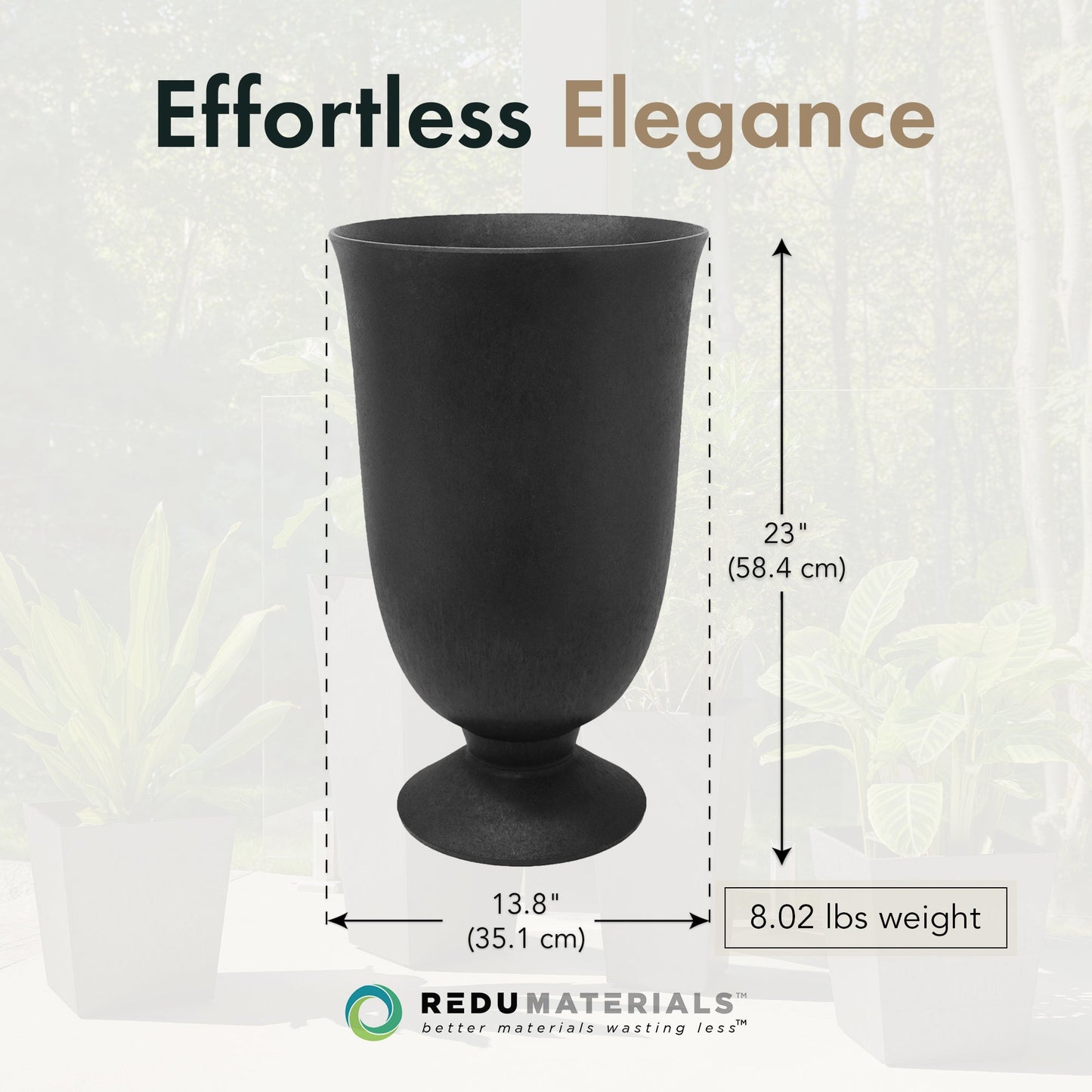 Tierra Verde Cadence Indoor Outdoor Self Watering Urn Planter, 14"W x 23"H Black