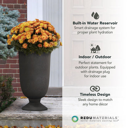 Tierra Verde Cadence Indoor Outdoor Self Watering Urn Planter, 14"W x 23"H Black