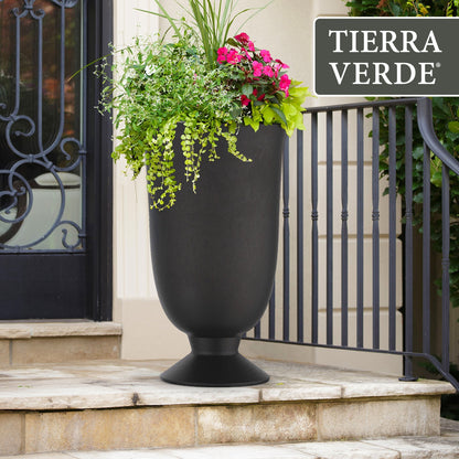 Tierra Verde Cadence Indoor Outdoor Self Watering Urn Planter, 14"W x 23"H Black