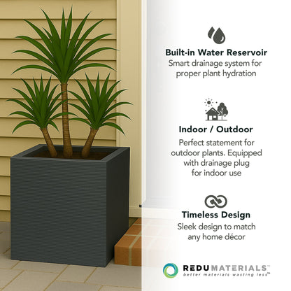 Tierra Verde Citadel Horizon Self Watering Square Planter, 13.5"W x 14"H, Black