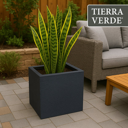 Tierra Verde Citadel Horizon Self Watering Square Planter, 13.5"W x 14"H, Black