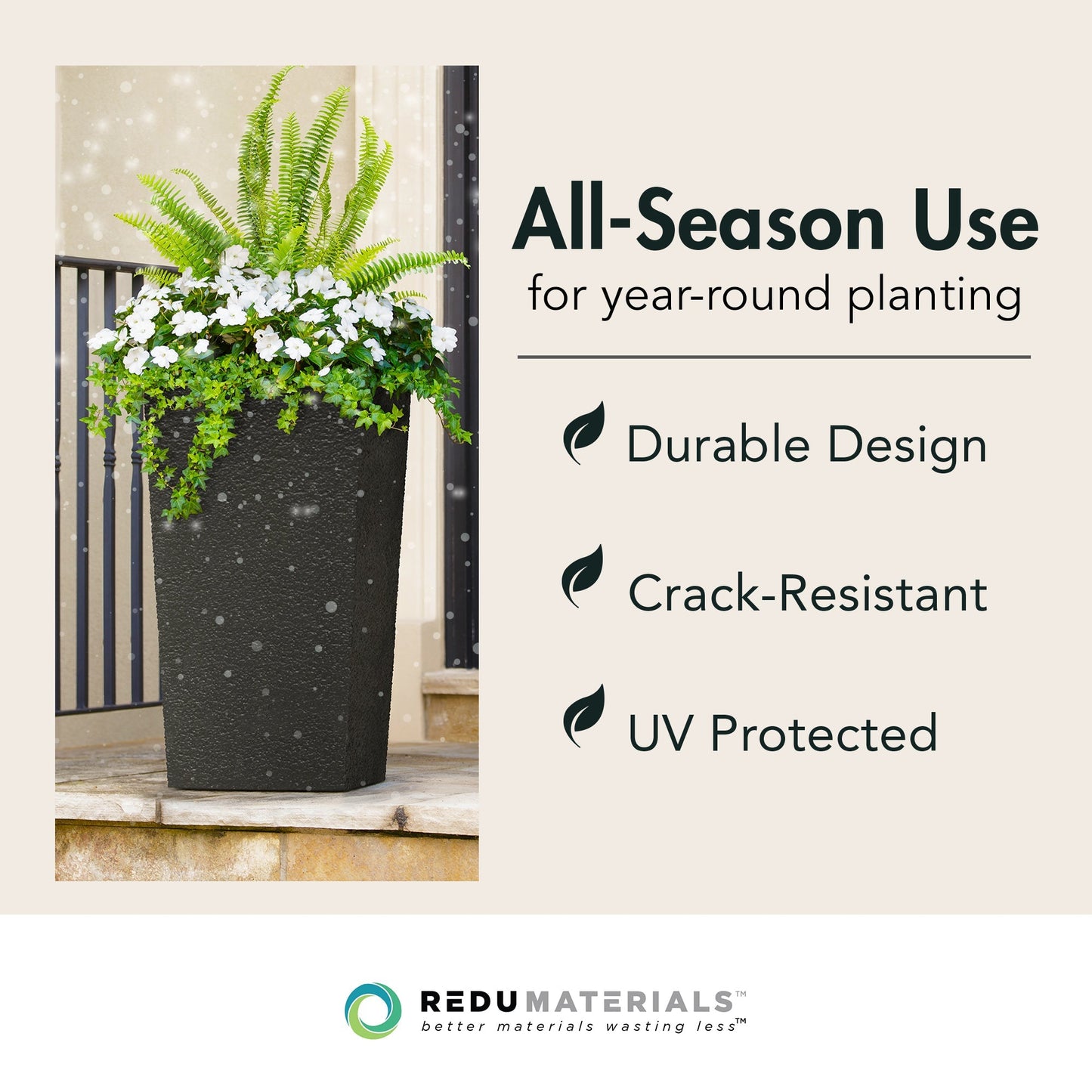 Tierra Verde Citadel Stucco Self Watering Square Planter, 13.5"W x 26"H, Black