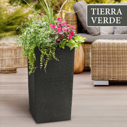 Tierra Verde Citadel Stucco Self Watering Square Planter, 13.5"W x 26"H, Black