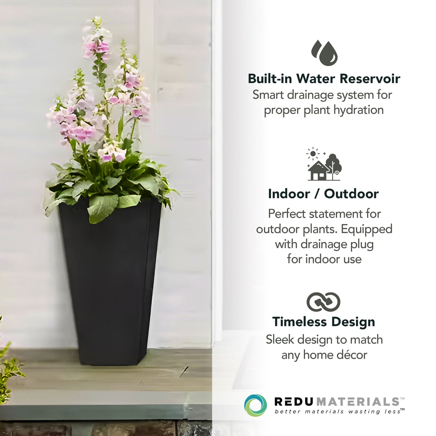 Tierra Verde 2 Pack Indoor Outdoor 20 Inch Self Watering Planters, Sonata, Black