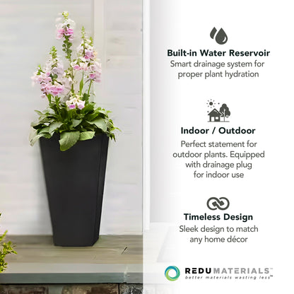 Tierra Verde 2 Pack Indoor Outdoor 20 Inch Self Watering Planters, Sonata, Black
