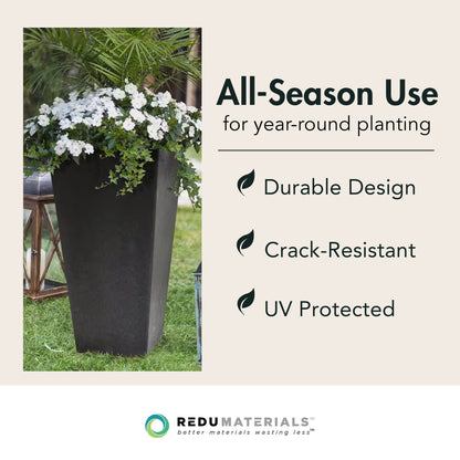 Tierra Verde 2 Pack Indoor Outdoor 28 Inch Self Watering Planters, Sonata, Black