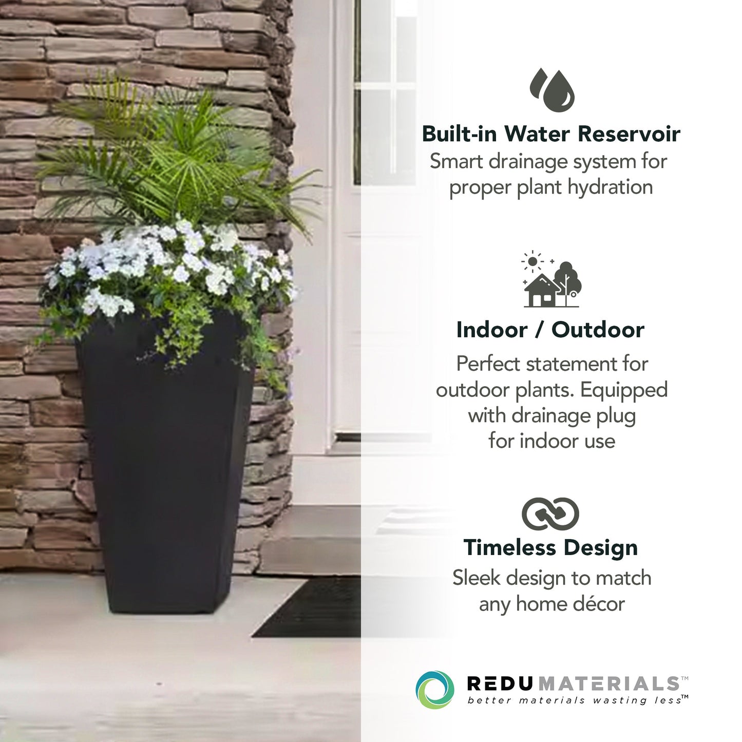 Tierra Verde 2 Pack Indoor Outdoor 28 Inch Self Watering Planters, Sonata, Black