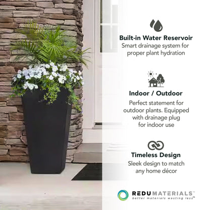 Tierra Verde 2 Pack Indoor Outdoor 28 Inch Self Watering Planters, Sonata, Black