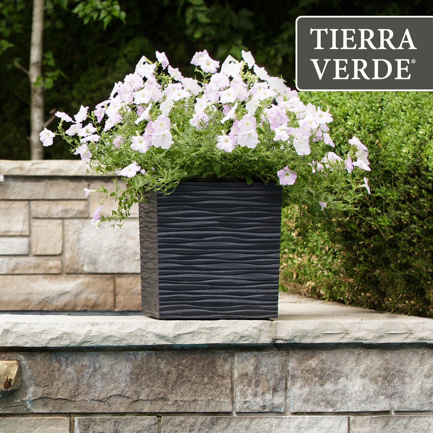 Tierra Verde 14" Citadel Serenity Outdoor Planter, Self Watering Design, Black