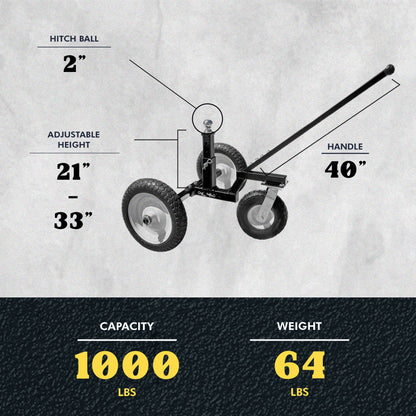 Tow Tuff TMD-1000C2 Adjustable Steel 1000 lb Heavy Duty Trailer Dolly w/ Caster - Find Fresh Goods