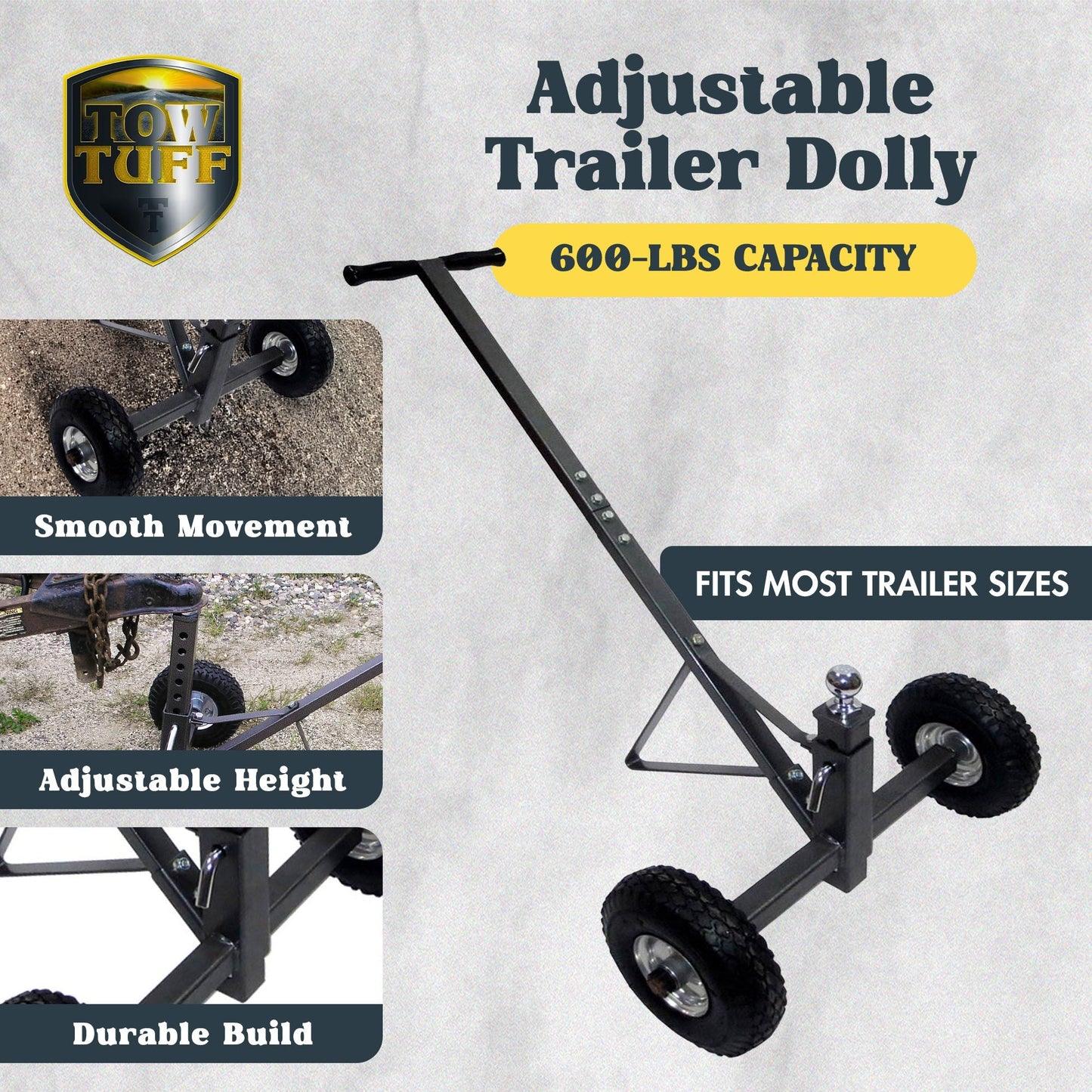 Tow Tuff TMD-600AFF Adjustable Solid Steel 600 Pound Capacity Trailer Dolly - Find Fresh Goods