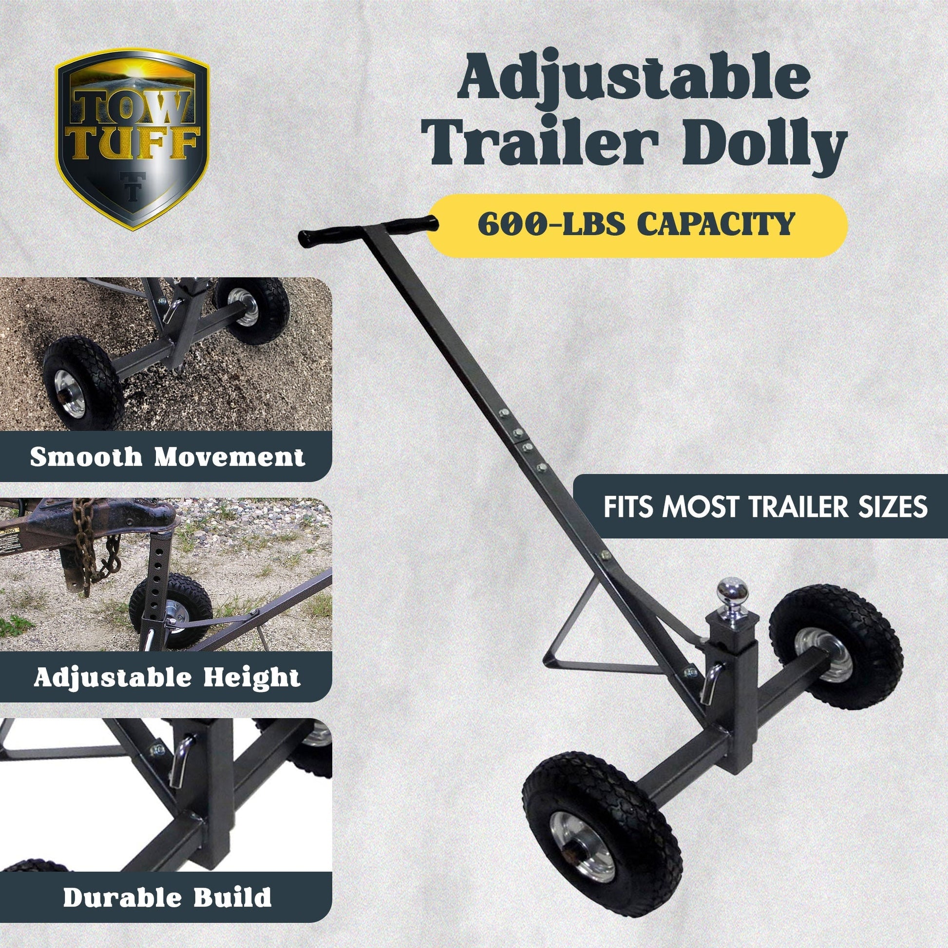 Tow Tuff TMD-600AFF Adjustable Solid Steel 600 Pound Capacity Trailer Dolly - Find Fresh Goods