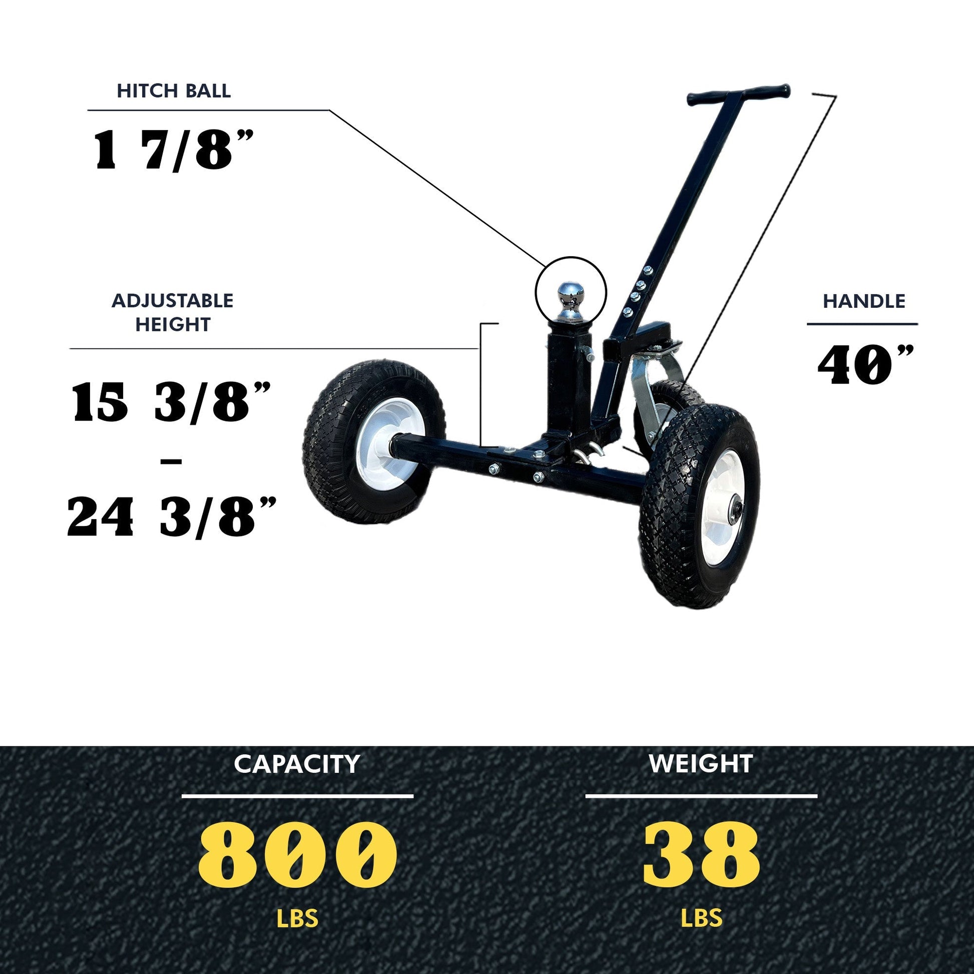 Tow Tuff TMD-800C Adjustable Solid Steel 800lb Capacity Trailer Dolly w/Caster - Find Fresh Goods