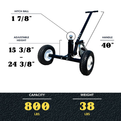 Tow Tuff TMD-800C Adjustable Solid Steel 800lb Capacity Trailer Dolly w/Caster - Find Fresh Goods