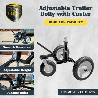 Tow Tuff TMD-1000C2 Adjustable Steel 1000 lb Heavy Duty Trailer Dolly w/ Caster - Find Fresh Goods