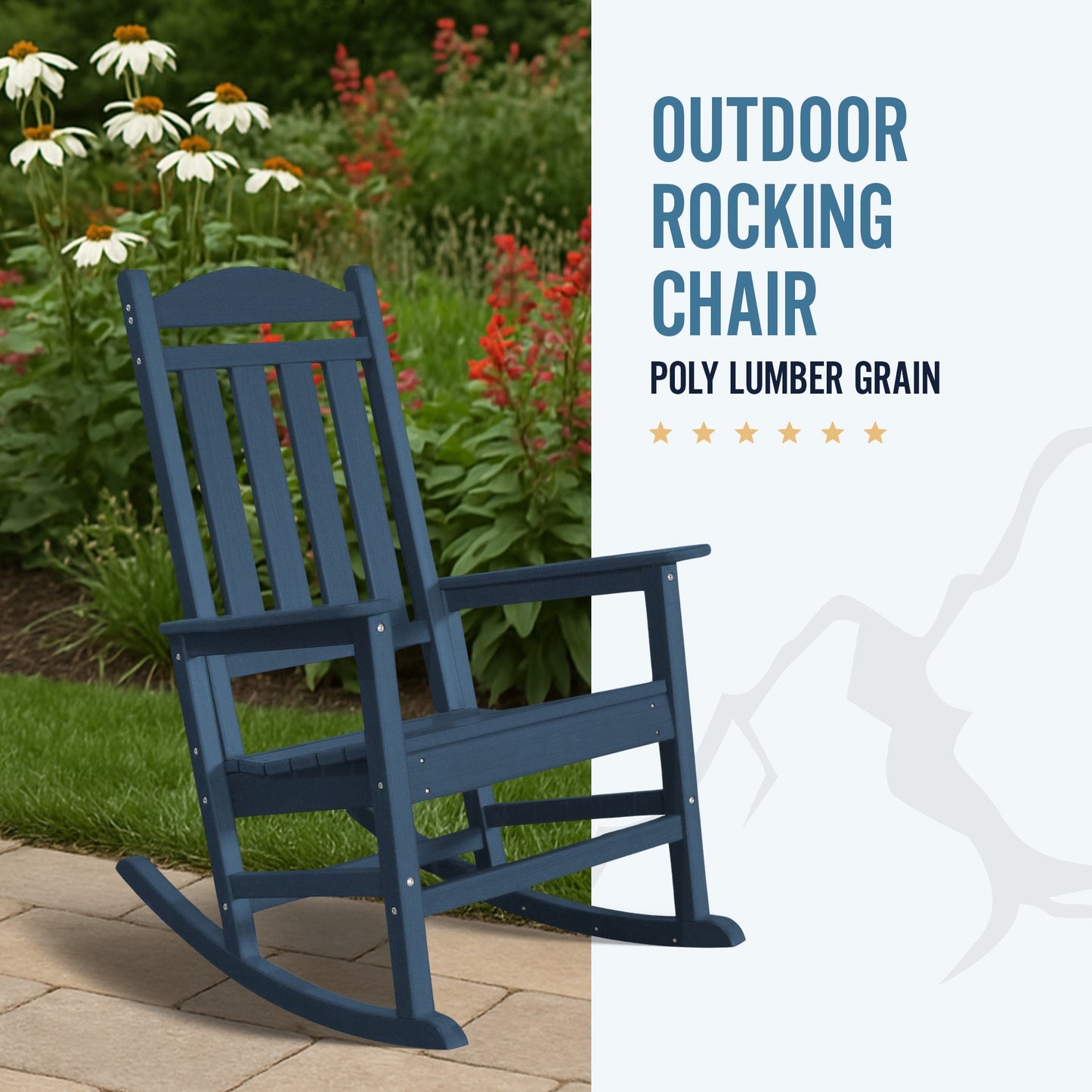 Trapper’s Peak Outdoor Rocking Chair Poly Lumber Grain, Steel Frame, Dark Blue