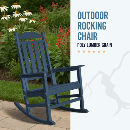 Trapper’s Peak Outdoor Rocking Chair Poly Lumber Grain, Steel Frame, Dark Blue