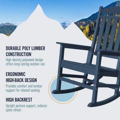 Trapper’s Peak Outdoor Rocking Chair Poly Lumber Grain, Steel Frame, Dark Blue
