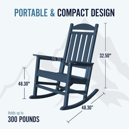 Trapper’s Peak Outdoor Rocking Chair Poly Lumber Grain, Steel Frame, Dark Blue