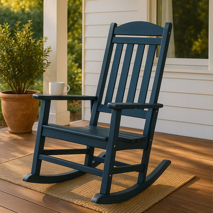 Trapper’s Peak Outdoor Rocking Chair Poly Lumber Grain, Steel Frame, Dark Blue