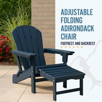 Trapper’s Peak Adjustable Folding Adirondack Chair, Footrest and Backrest, Blue
