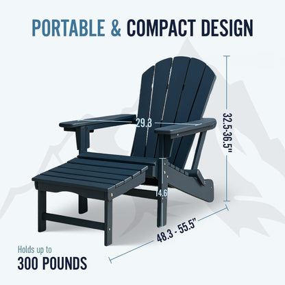 Trapper’s Peak Adjustable Folding Adirondack Chair, Footrest and Backrest, Blue