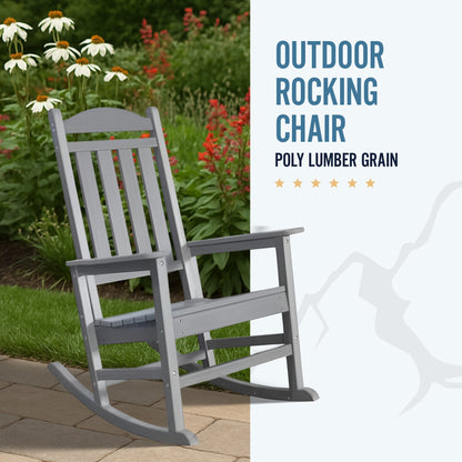 Trapper’s Peak Outdoor Rocking Chair Poly Lumber Grain, Steel Frame, Light Gray