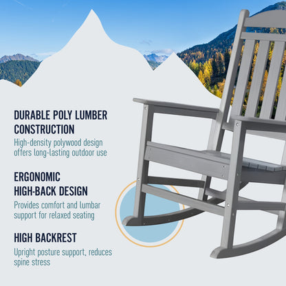 Trapper’s Peak Outdoor Rocking Chair Poly Lumber Grain, Steel Frame, Light Gray