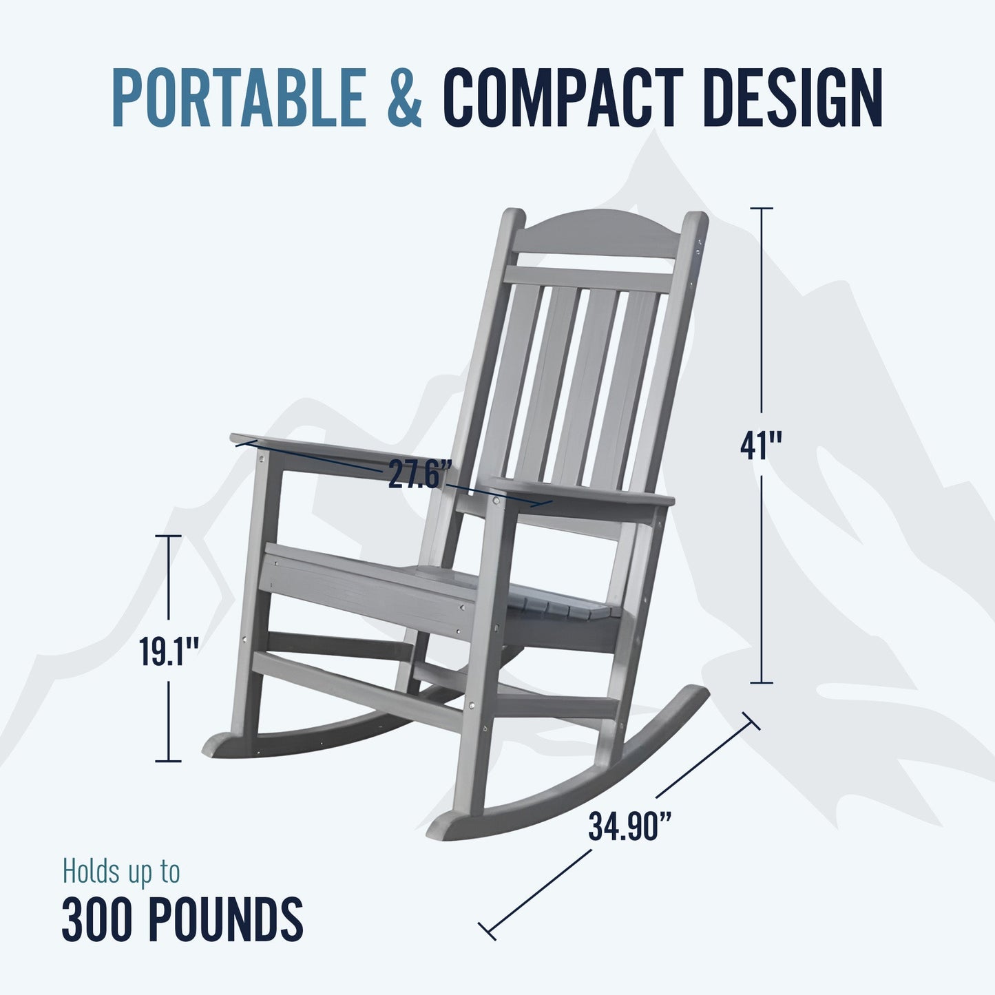 Trapper’s Peak Outdoor Rocking Chair Poly Lumber Grain, Steel Frame, Light Gray