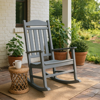 Trapper’s Peak Outdoor Rocking Chair Poly Lumber Grain, Steel Frame, Light Gray