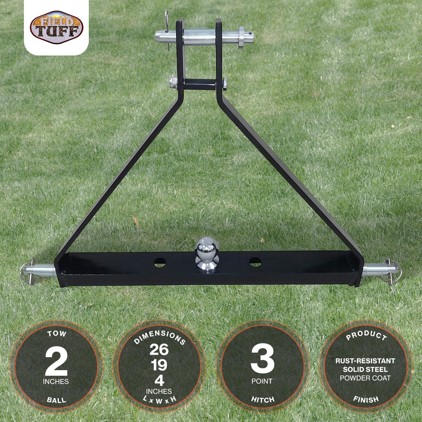 Field Tuff FTF-013PTH 3 Point Triangle Frame Lawn Tractor Trailer Hitch, Black - Find Fresh Goods