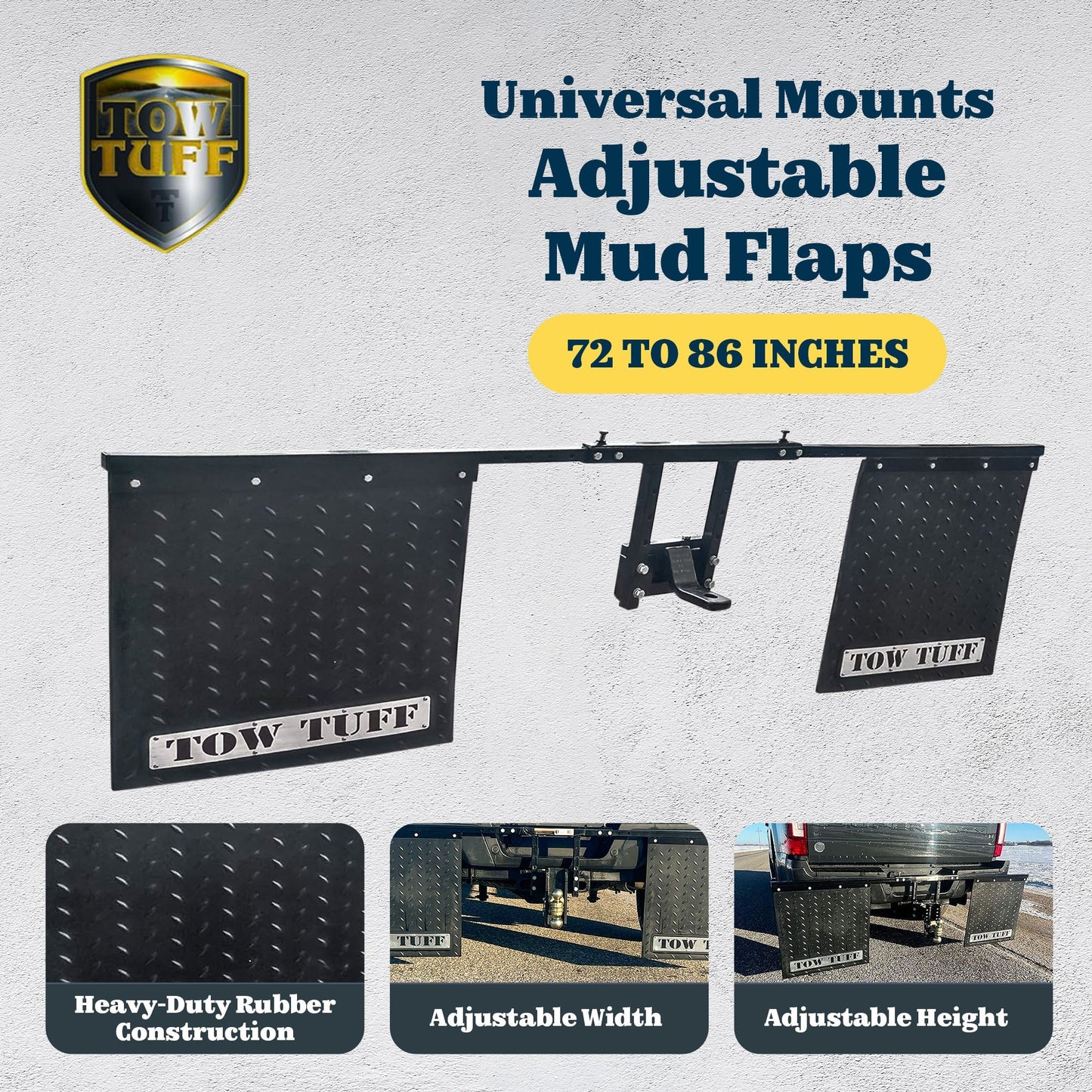 Tow Tuff Universal Mounts Adjustable Mud Flaps, Works with 2.5” Receiver Hitches - Find Fresh Goods