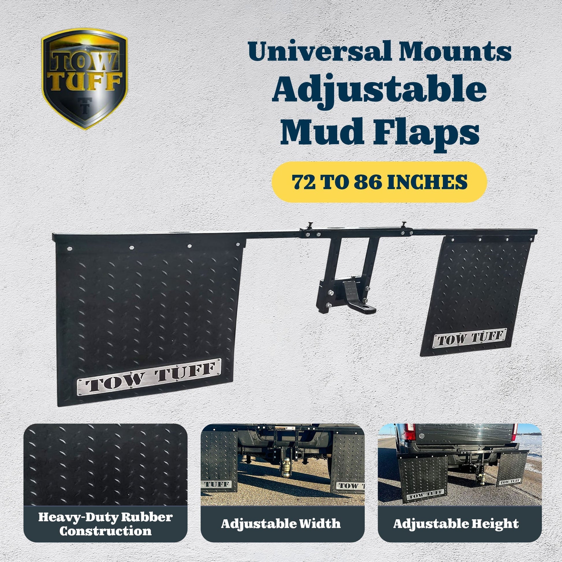 Tow Tuff Universal Mounts Adjustable Mud Flaps, Works with 2.5” Receiver Hitches - Find Fresh Goods