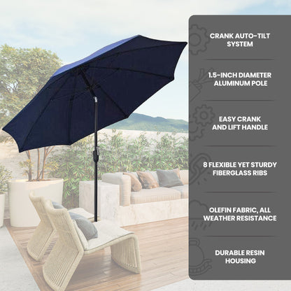 Four Seasons Courtyard 9 Foot Crank Lift Auto Tilt System Patio Umbrella, Navy