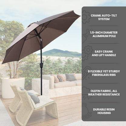 Four Seasons Courtyard 9 Foot Crank Lift Auto Tilt System Patio Umbrella, Taupe