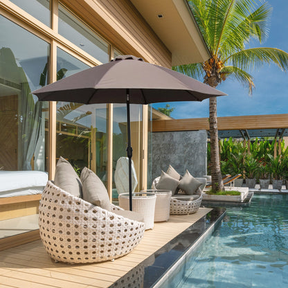 Four Seasons Courtyard 9 Foot Crank Lift Auto Tilt System Patio Umbrella, Taupe