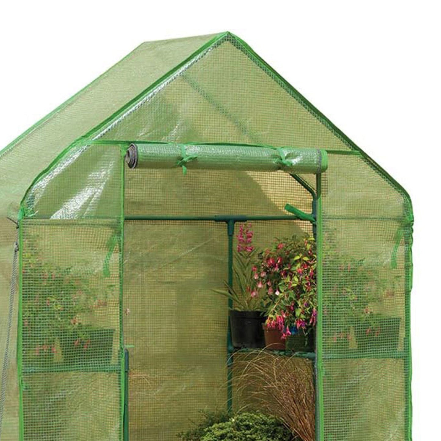 Gardman Walk In Greenhouse with 2 Tier Shelving Unit and Zippered Door, Green