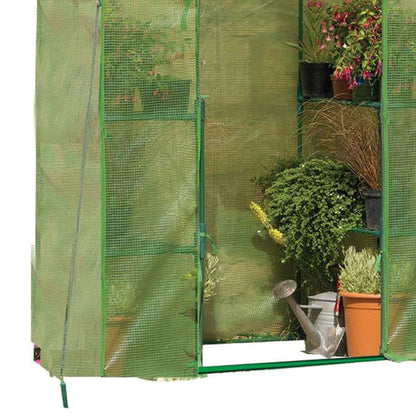 Gardman Walk In Greenhouse with 2 Tier Shelving Unit and Zippered Door, Green