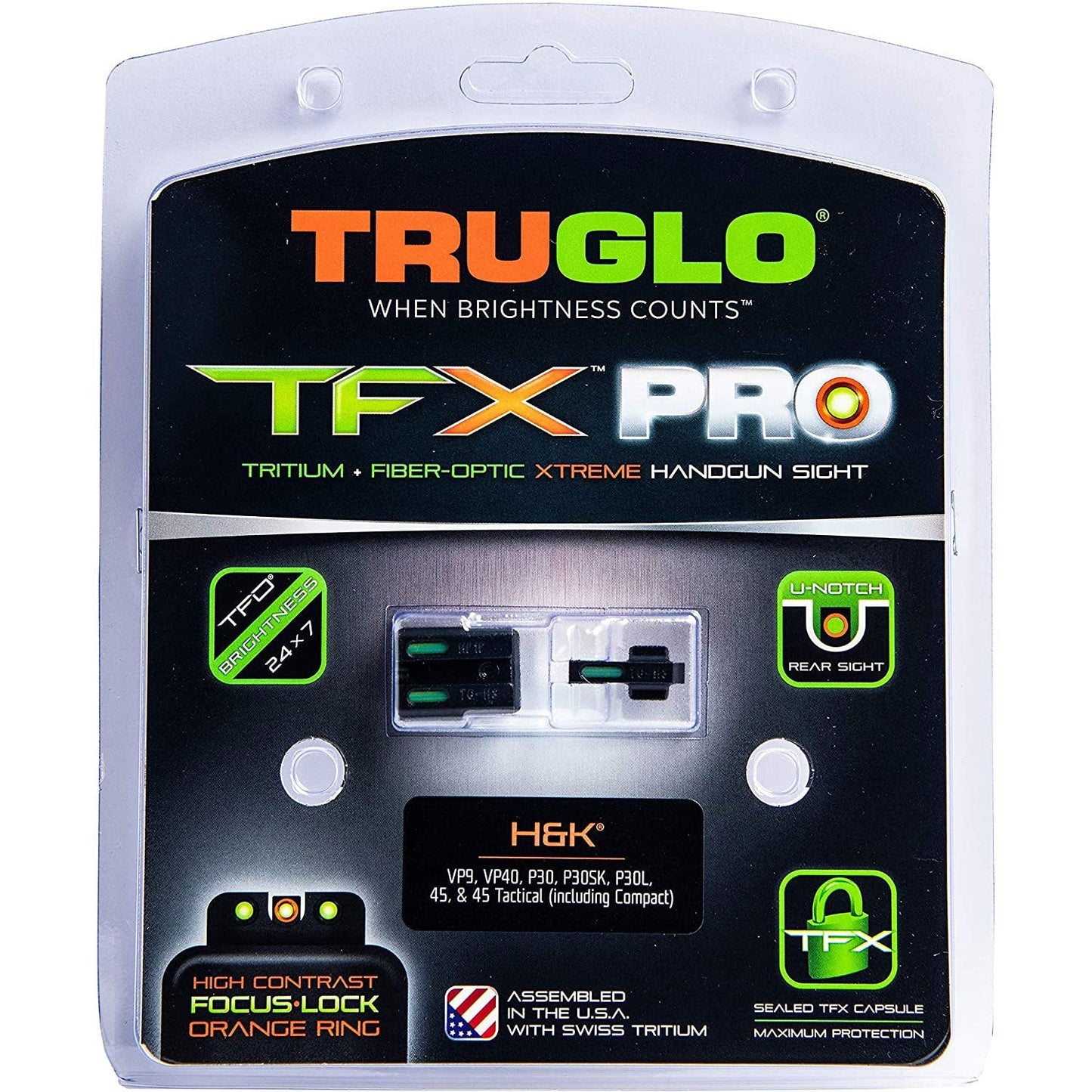 TruGlo Pro TFK Fiber Optic Tritium Handgun Sight Accessory, H&K Tactical Pistols