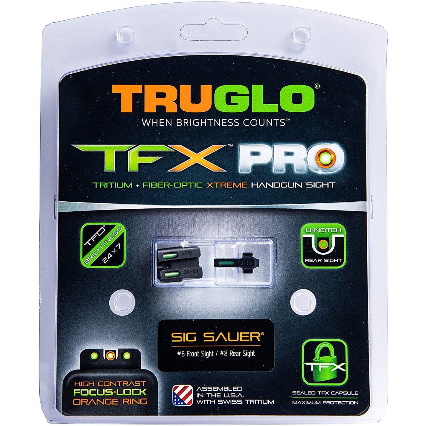 TruGlo Pro TFK TG13SG2PC Fiber Optic Tritium Handgun Pistol Sight, Sig Sauer