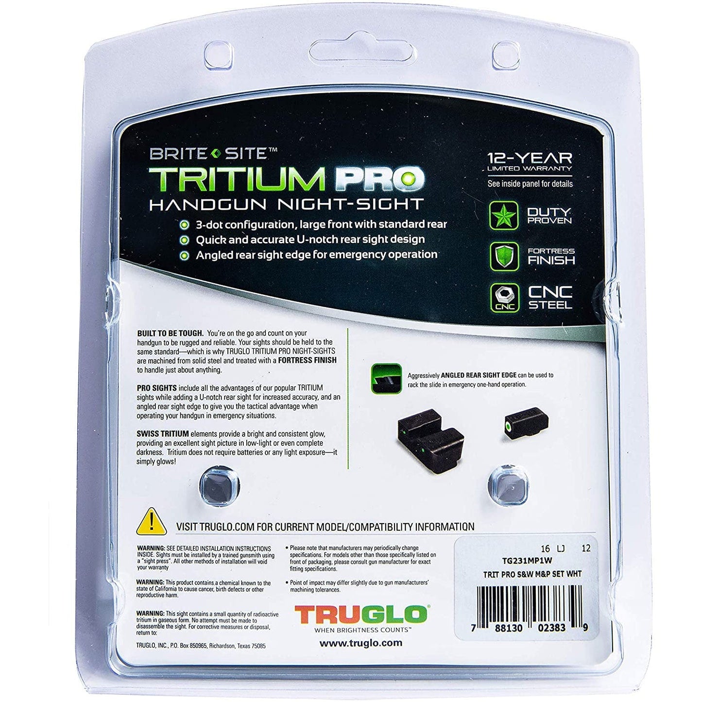 TruGlo Tritium Pro Glow in the Dark Gun Sight for S&W M&P SD9 Series Pistols