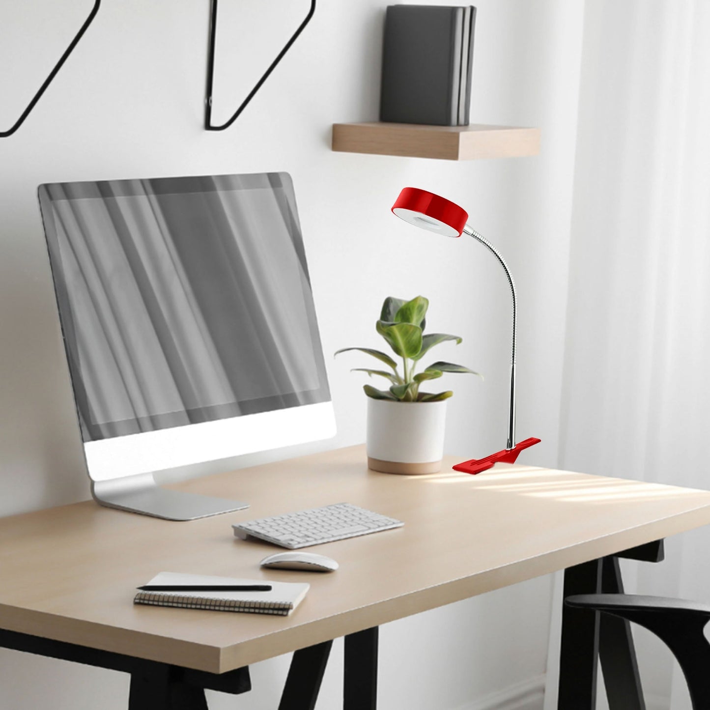 Globe Electric 8.46" 5W 250 Lumens LED Integrated Goose Neck Clip Lamp, Red