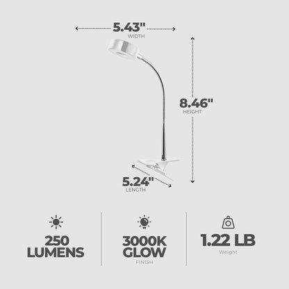 Globe Electric 8.46" 5W 250 Lumens LED Integrated Goose Neck Clip Lamp, White