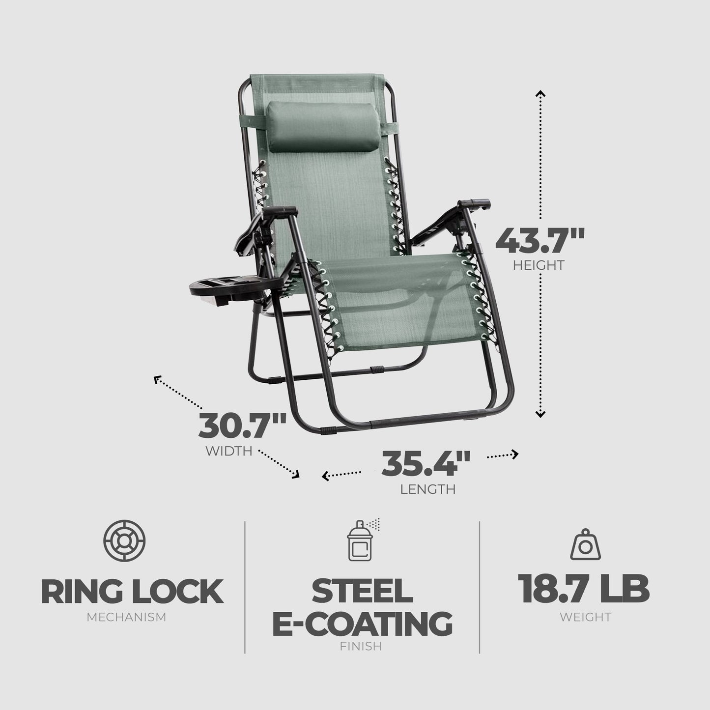 Four Seasons Courtyard Sunny Isles XL Steel Zero Gravity Chair, Green (3 Pack)
