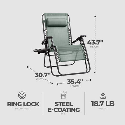 Four Seasons Courtyard Sunny Isles XL Steel Zero Gravity Chair, Green (3 Pack)