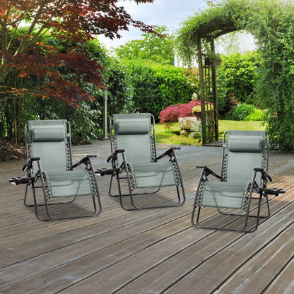 Four Seasons Courtyard Sunny Isles XL Steel Zero Gravity Chair, Green (3 Pack)