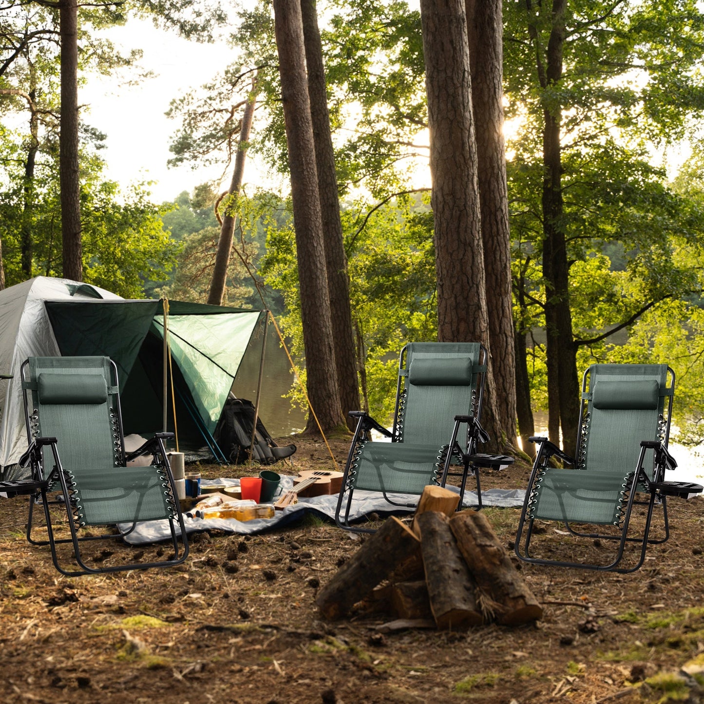 Four Seasons Courtyard Sunny Isles XL Steel Zero Gravity Chair, Green (3 Pack)